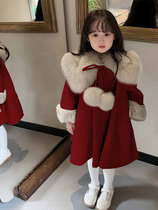 GPjeye girls coat childrens velvet Chinese style thickened New Years clothing baby girls woolen New Years clothing red coat
