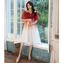 Pregnant woman toast bridal gown woman Winter wedding High waist cover belly big code Back to door red dress Dress Engagement