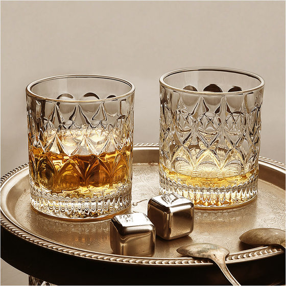 Whiskey glass home retro crystal glass wine glass creative ins wind octagonal beer glass bar set