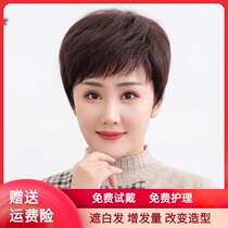 Wig short hair female summer middle-aged and elderly mother real hair real hair silk simulation hair set natural full head cover