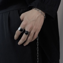  Japan and South Korea Dongdaemun net red INS wind with the same simple and all-match cold wind black gem titanium steel ring men and women tide