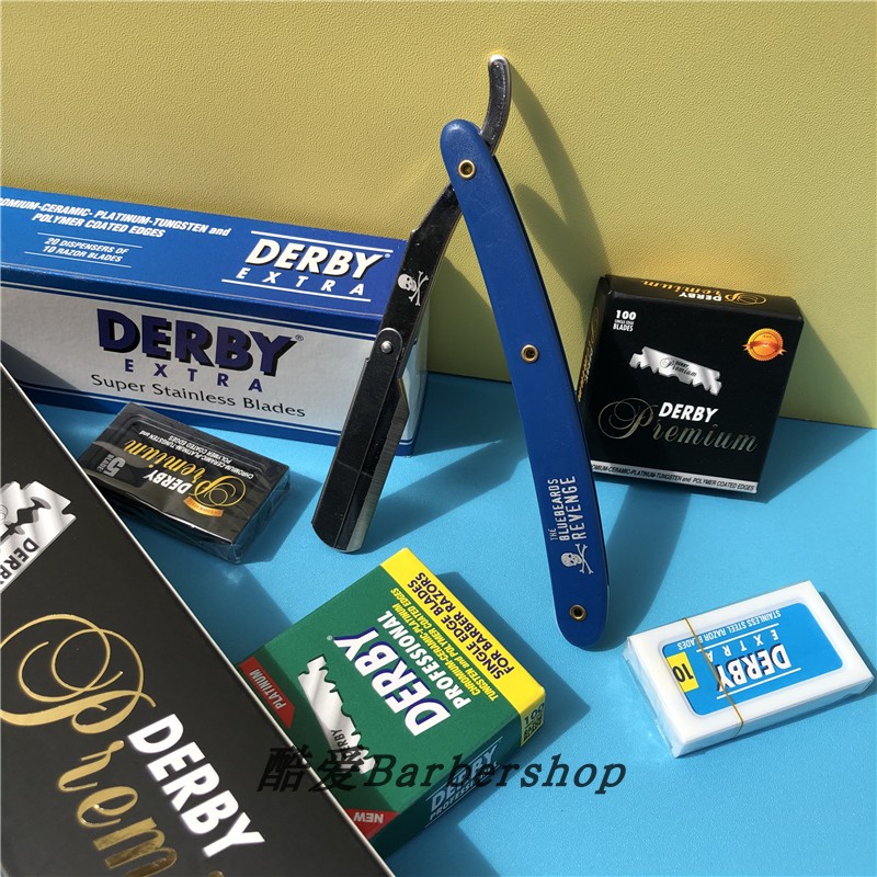 British blue beard razor stand blue avengers razor retro oil head engraving knife eyebrow trimmer face trimmer