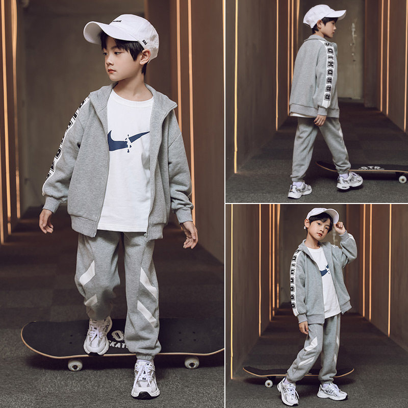 Tide brand boys' suit 2022 new autumn clothes children's middle-aged and older children's tops Korean style fashionable sports handsome two-piece set - Taobao