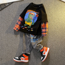 Boy Spring and Autumn Suite 2022 New CUHK Childrens Ocean weaters Han version handsome and trendy sports Two sets