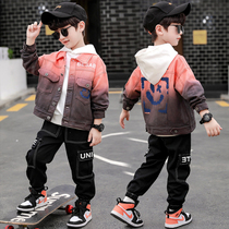 Boy Clothing Boy Fall New Denim Jacket Jacket Foreign Air Korean Version CUHK Boy Suit Boy Handsome Three Sets