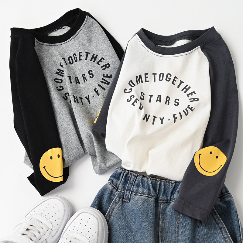 Boy long sleeve T-shirt 2022 spring autumn new children Leisure insertion shoulder sleeve printed elastic inner lap clothes sports blouses