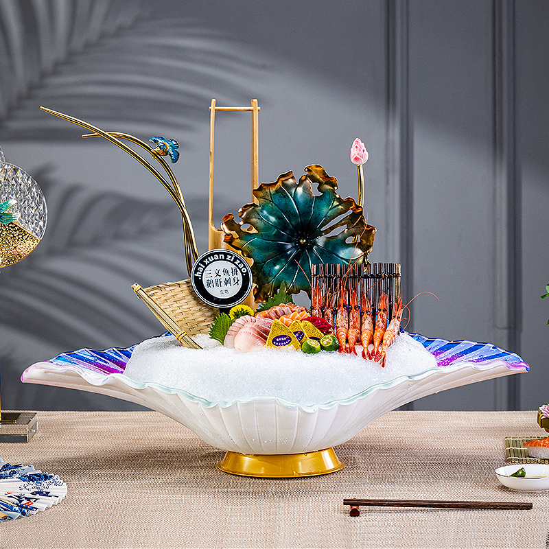 High-end salmon sashimi plate platter dry ice creative tableware seafood plate fish carving plate stingy special plate plate