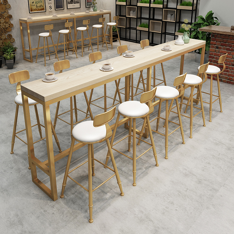 Nordic Marble Bar Table Chairs Brief Modern Home Living Room Leaning Against Wall Milk Tea Shop Solid Wood Strip High Foot Table