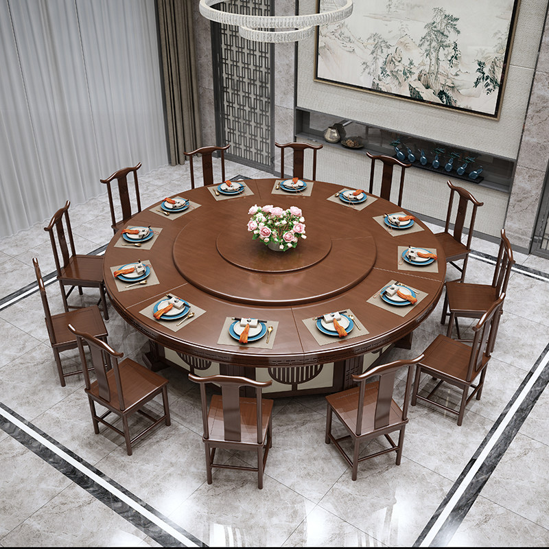 New Chinese-style hotel electric dining table 18 people large round table commercial hotel box with automatic rotation 20 people hot pot table