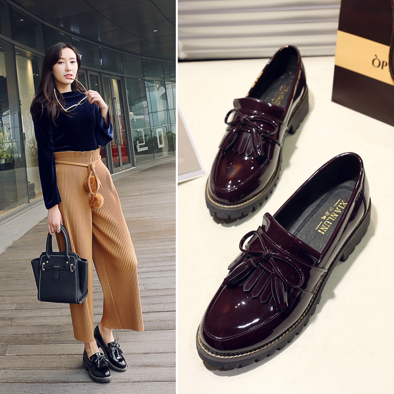 Tide brand 2021 spring new shoes women's real leather patent leather British flat small leather shoes Korean version wild loafers women