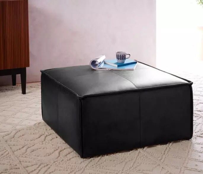 Nordic light luxury leather square large leather stool simple cloakroom shoe changing stool black coffee table foot sofa stool leather pier