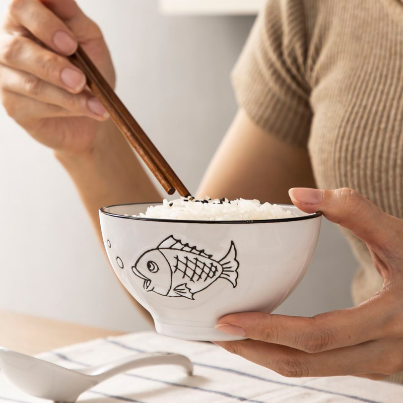Song of cherry cartoon creative to 46 head Japanese - style tableware bowl suit to eat fish and rice bowl ipads bowls 8 people group