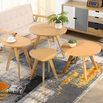 Zeyao small round table coffee table solid wood round simple side table living room log Japanese corner a few sides