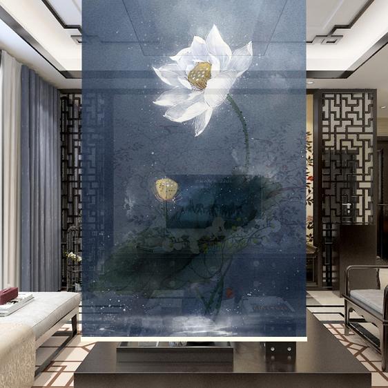 Modern Chinese style wind work stroke lotus screen partition classical pictorial mood living room bedroom shading roller shutters