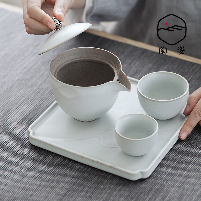 TaoZi rust glaze crack cup a ceramic teapot Japanese black pottery pot 2 two kung fu tea set suits for the to travel