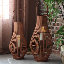 Retro-landing wind candlestick hand bamboo lamp cage sample room Homestay Garden decoration fittings Chinese style