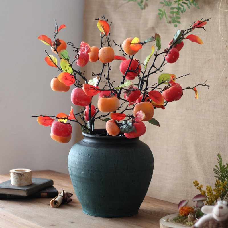 Seek Simulation Perimmon Fruit Branch with Frost Memorial Simulation Flower Room Household Soft Decoration Desktop Flower - top Flower - top Fittings