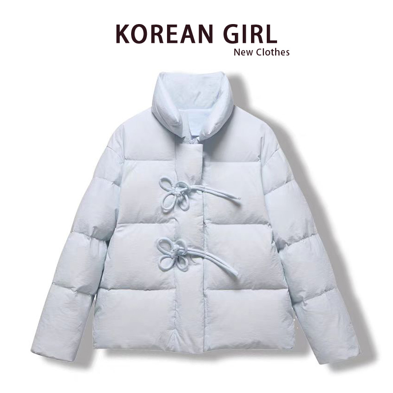 Petite Baby Blue down Cotton Jacket for Women, New Winter Design, Niche Thickened Warm Puffer Coat