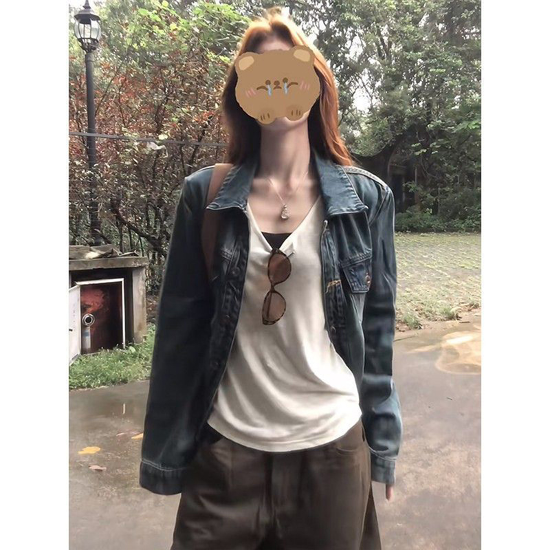 American Retro Blue Denim Jacket for Women 2026 Early Autumn Design Casual Super Trendy Short Jacket Top Fashion