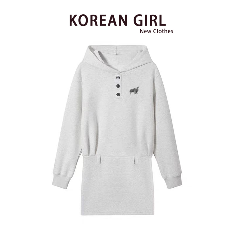 Korean Style Hooded Sweatshirt Dress for Women in Autumn and Winter with Belt, Slimming and Elegant, Hip-Hugging Short Skirt, Casual Work Clothing Skirt