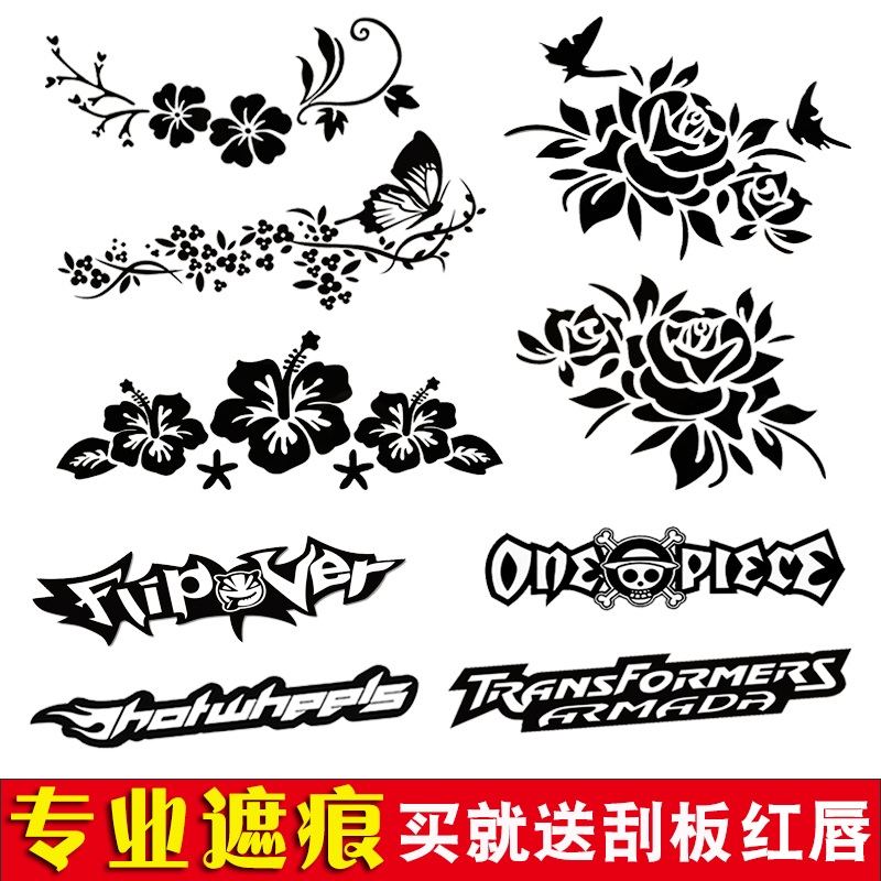 Car Sticker Scratch Cover Strip for Front Bumper and Car Door, Black Pearl White Lettering, Waterproof