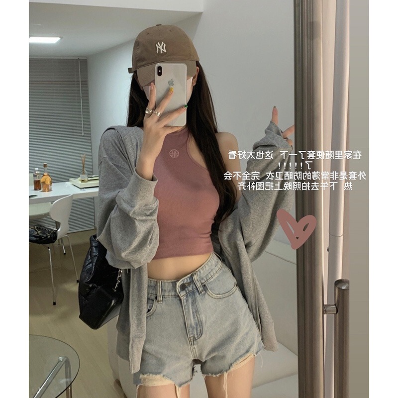 Simple Gray Sun-Protective Sweatshirt for Women, Summer 2025, Versatile, High-End, Thin, Loose-Fitting, Hooded, Zip-Up Cardigan Jacket