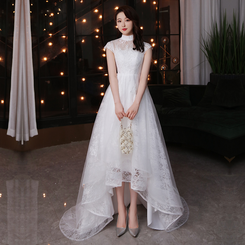 Light wedding dress 2020 new bridal pregnant woman large size minimalist with high waist surrogacy front short rear long trailing sensuo super fairy