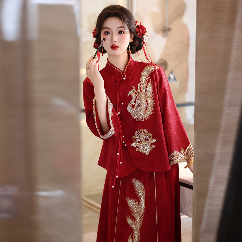 New Chinese-Style Wedding Dress for the Bride, Casual Outfit for the Wedding Return, Engagement Return Dress, Plus-Size Dress for Curvy Women to Cover the Belly New Chinese-Style Wedding Dress for the Bride, Casual Outfit for the Wedding Return, Engagement Return Dress, Plus-Size Dress for Curvy Women to Cover the Belly