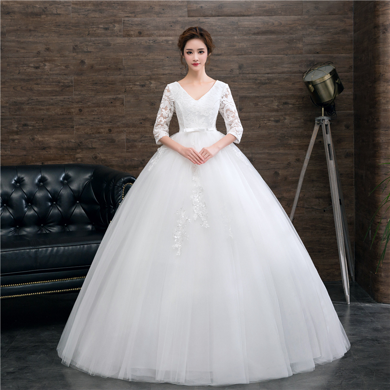 Wedding Dress Gown 2021 New Winter Bride Korean style Wedding Dress long sleeves Slim Tall Waist Gestation