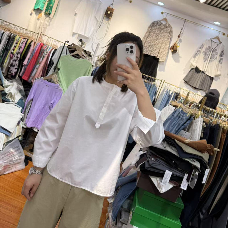 2025 Early Spring Collarless Shirt Rebecca Mr25007 Slim-Fit Cotton Comfortable Irregular White Top Trendy Base Layer 2025 Early Spring Collarless Shirt Rebecca Mr25007 Slim-Fit Cotton Comfortable Irregular White Top Trendy Base Layer