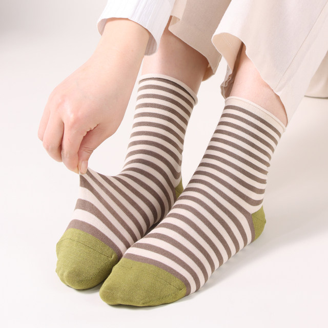 Winter Love Silk Roll Socks Women's Mid-Tube Socks Soft Mulberry Silk Cotton Socks Striped Boneless Seam Casual Socks Women's Socks