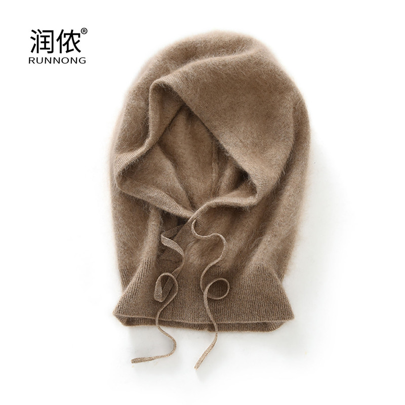 Brushed Craft 100% Pure Cashmere Hat, Unisex, Winter Warm and Thickened, Integrated Scarf and Drawstring Hat