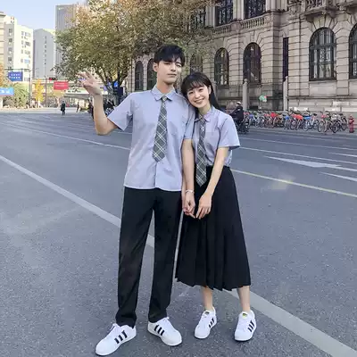 Korean school uniform set high school students Autumn short-sleeved Medium-length dress college style uniform games graduation season class uniforms