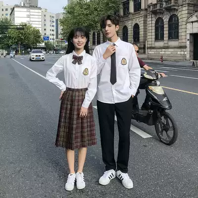 jk uniform class suit summer suit women's short sleeve Medium-length dress Plaid Hawthorn Tree college style high school student uniform