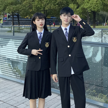 High school student banswear suit fall suit jacket black college wind Korean version school uniforms Inren wind west suit big code