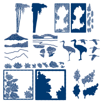 Tall Bamboo Crane Group Oriental Breeze Water Lily Photo Frame Cutting Knife Die Handmade DIY Embossed Scrapbooking Greeting Card Decoration