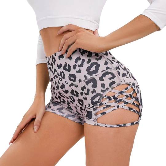 High-Waisted Camouflage Tight-Fitting Fitness Shorts for Women with Side Cross Hollows, Sexy Yoga Pole Dancing Sports Shorts