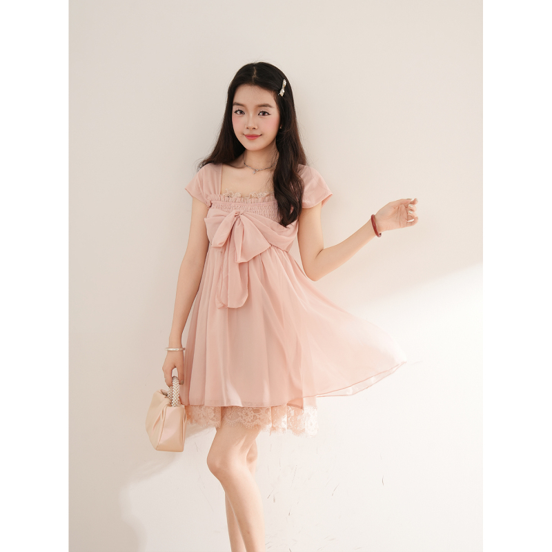 Sweet and Pure Style Pink Lace Sleeveless Suspender Dress, Summer Ancient Style Waist-Cinching Slimming Short Skirt Sweet and Pure Style Pink Lace Sleeveless Suspender Dress, Summer Ancient Style Waist-Cinching Slimming Short Skirt
