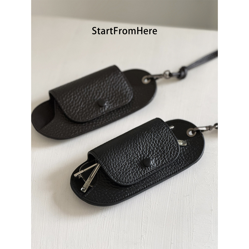 Startfromhere｜Hanging Neck Glasses Bag, New Korean Niche High-End First-Layer Cowhide Bag, Small Hanging Bag