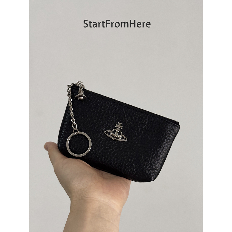 Startfromhere｜Saturn Zipper Coin Purse First Layer Cowhide Mini Card Holder Earphone Key Storage