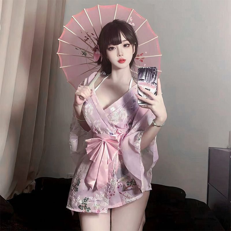 Kimono Japanese Style Kimono Sexy Date Outfit New Lace-Up Nightgown Dress Bathrobe Kimono Bathrobe Set Kimono Japanese Style Kimono Sexy Date Outfit New Lace-Up Nightgown Dress Bathrobe Kimono Bathrobe Set