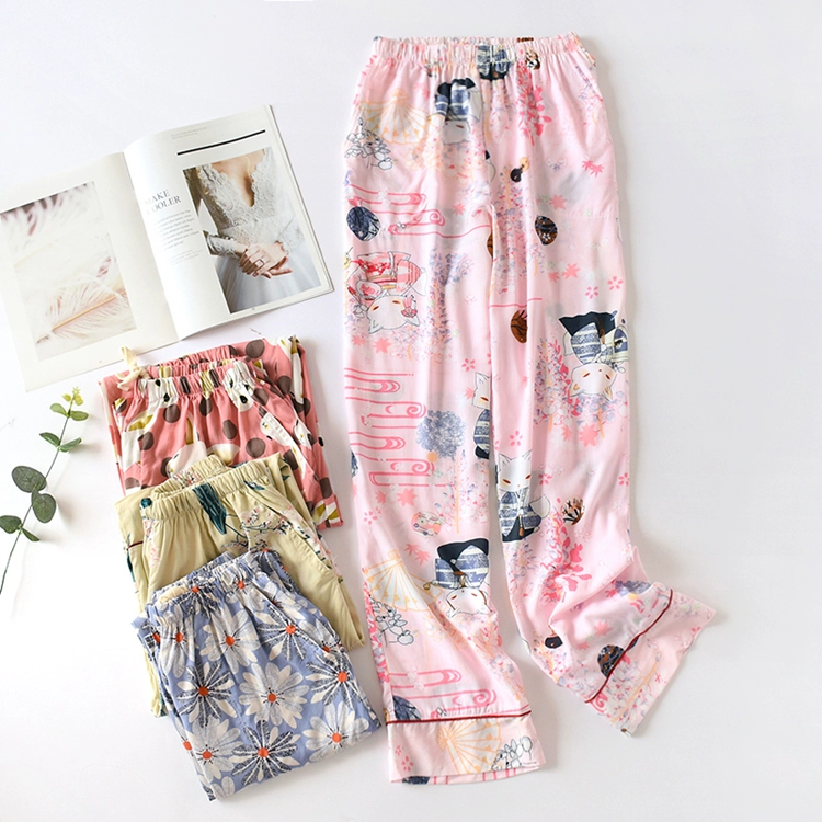 Quần pyjama quần của phụ nữ mùa hè cotton tinh khiết thẳng chân quần muỗi phim hoạt hình cộng với kích thước đồ ngủ của phụ nữ cotton nhân tạo quần âu mặc nhà mặc bên ngoài - Quần tây