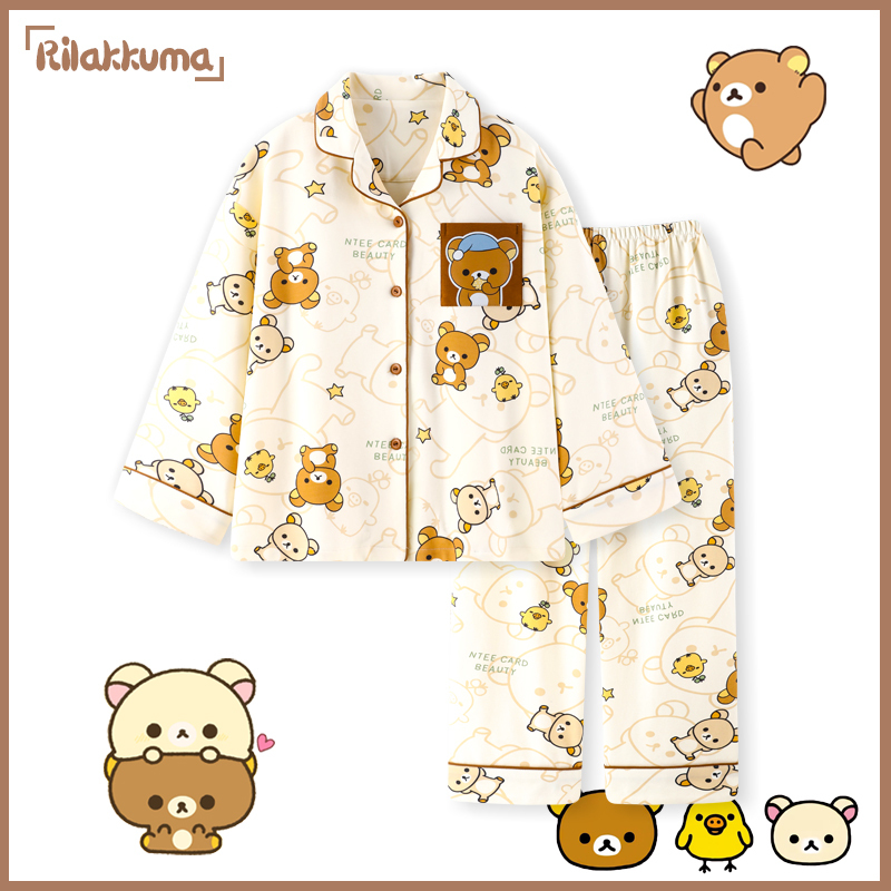 Cute Rilakkuma Pajamas for Women, Spring, Autumn and Summer Pure Cotton Long-Sleeved Pants, Cartoon Home Clothes, Autumn and Winter Cotton Suits Cute Rilakkuma Pajamas for Women, Spring, Autumn and Summer Pure Cotton Long-Sleeved Pants, Cartoon Home Clothes, Autumn and Winter Cotton Suits