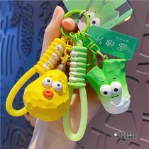 Internet celebrity wood carving style car key chain pendant for women exquisite and creative cute school bag pendant couple and boy key chain