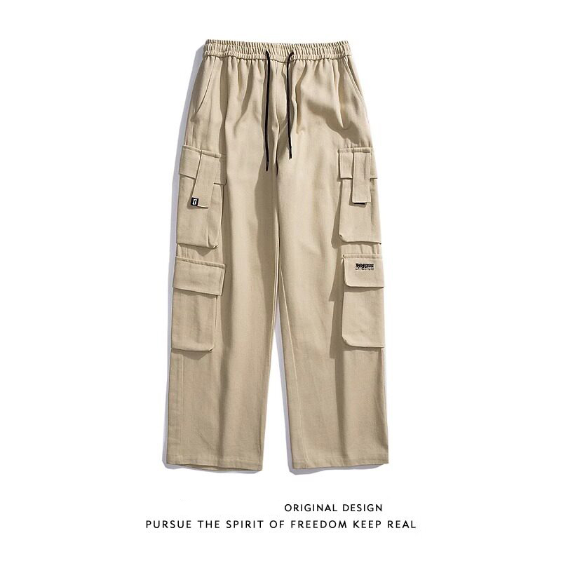 Japanese-Style Khaki Multi-Pocket Cargo Pants for Men, Spring and Autumn, American Retro Trendy Brand, Loose Straight-Leg Casual Pants, Hip-Hop Japanese-Style Khaki Multi-Pocket Cargo Pants for Men, Spring and Autumn, American Retro Trendy Brand, Loose Straight-Leg Casual Pants, Hip-Hop