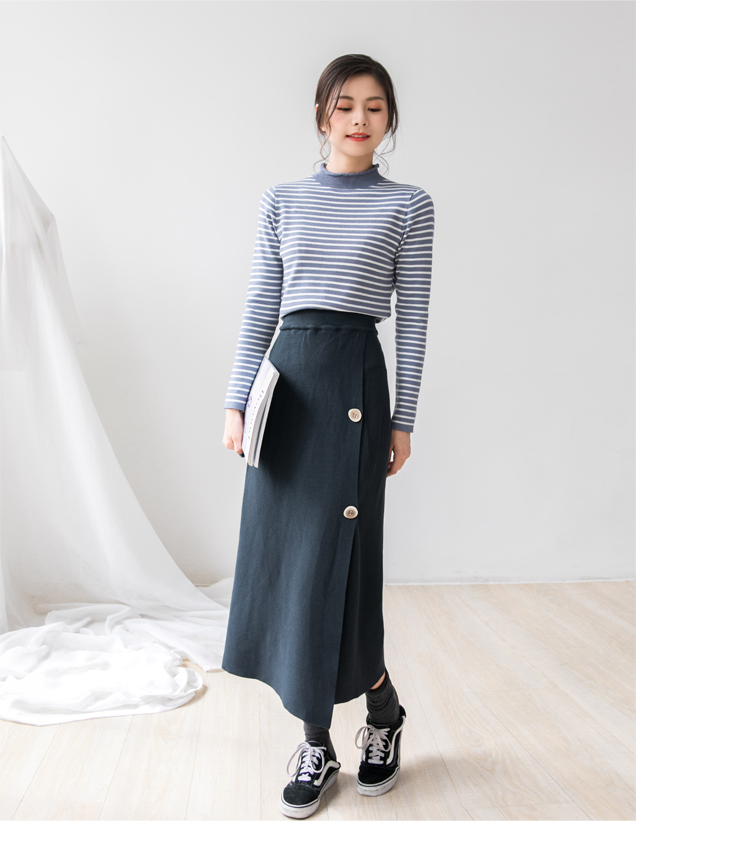 Nhiều màu sắc ~ Tay áo mỏng Áo len mùa thu và mùa đông Nữ cổ cao nửa vòng cổ ngọt ngào sọc len áo len đáy áo len mẫu áo len đẹp 2021