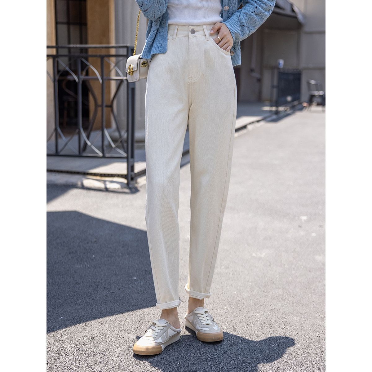 Rice White High Waist Jeans Woman 2022 Spring Summer New Straight-barrel loose Harun pants Smoke Tubes Pants Little Subs