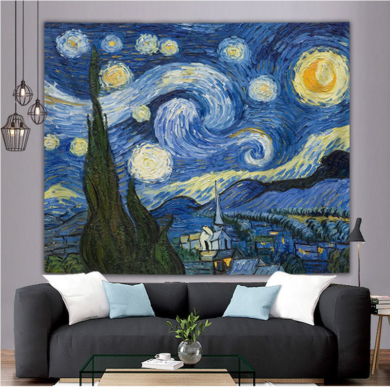 New Van Gogh Cafe Series European and American Style Starry Sky Tapestry Bedroom Decoration Background Wall Tapestry Sunflower Wall Cloth