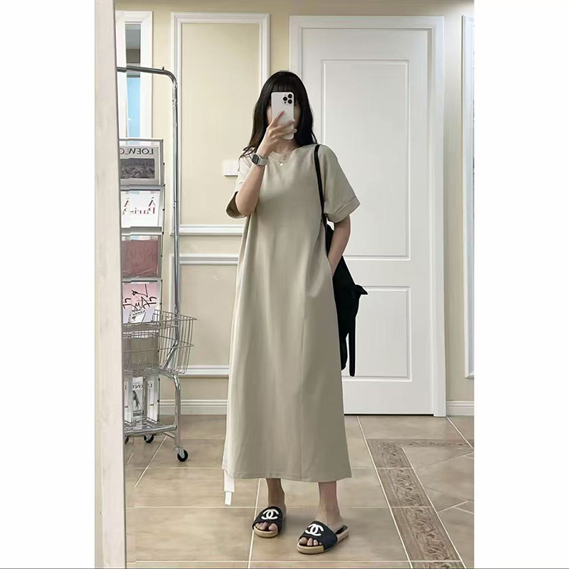 2026 Summer New Style Pure Cotton Short-Sleeve T-Shirt Dress for Women, Plus Size, Loose Fit, Slimming, Versatile Long Dress ins 2026 Summer New Style Pure Cotton Short-Sleeve T-Shirt Dress for Women, Plus Size, Loose Fit, Slimming, Versatile Long Dress ins