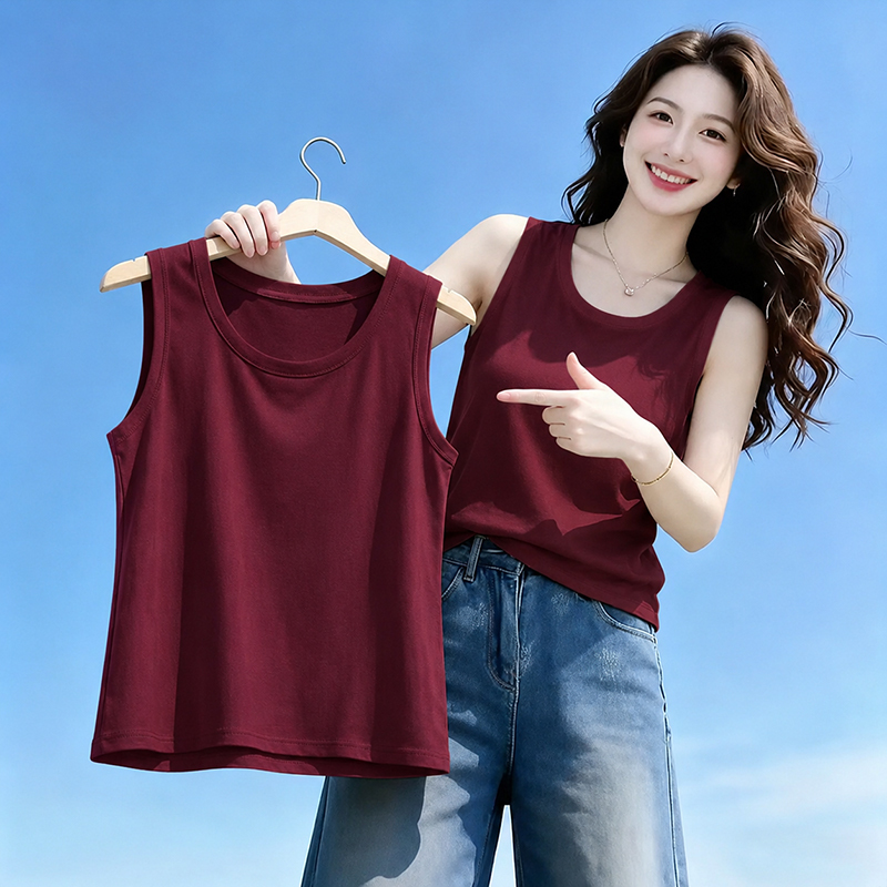 Pure Cotton Round Neck Camisole for Women 2026 Summer Korean Style Sleeveless T-Shirt for Women Casual Sports Inner Top Ins